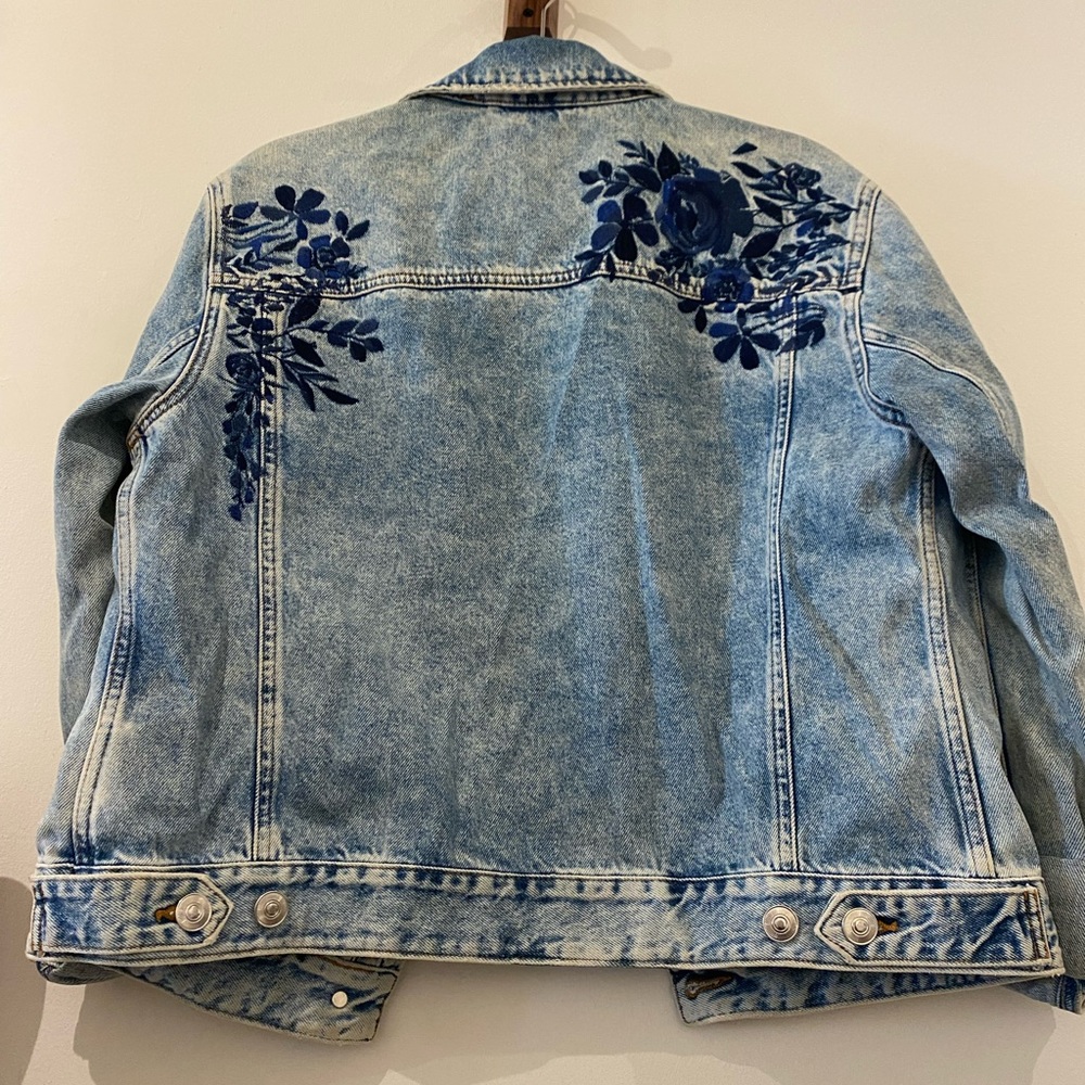 Oversized Denim Jacket with Embroidery Detail